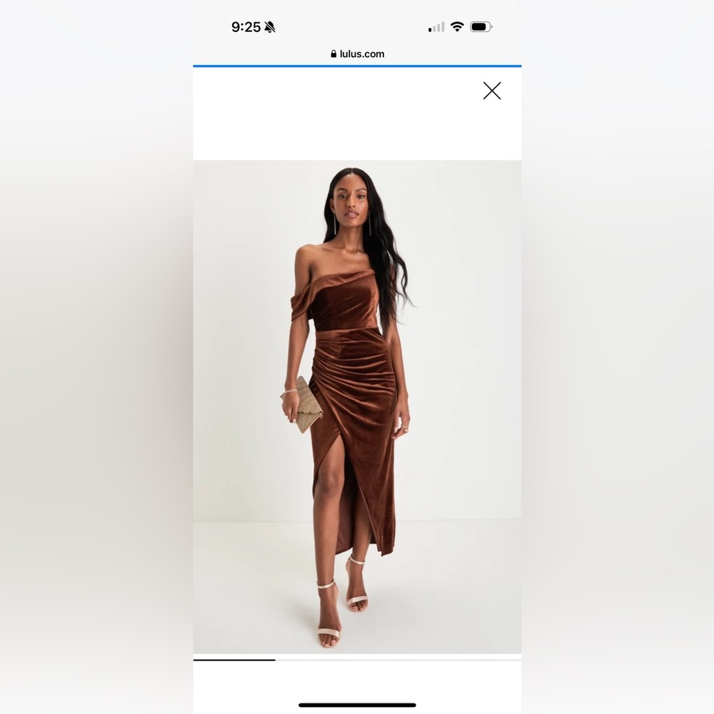 **NEW** Showing Off a Little Brown Velvet Asymmetrical Tulip Midi Dress
